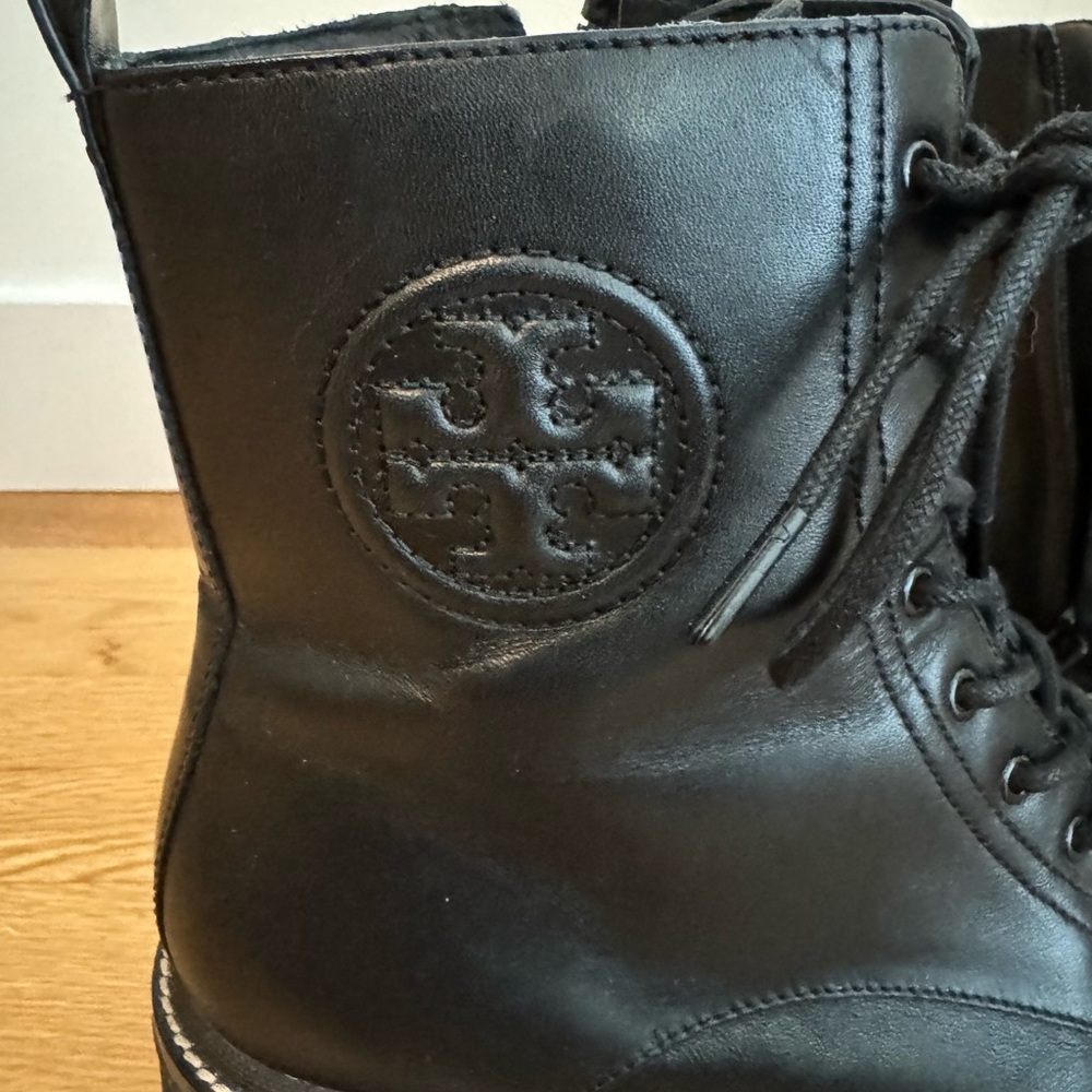 Tory Burch Black Leather Combat Boots